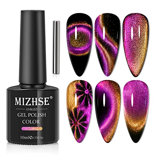 MIZHSE Cat Eye UV Cel Nagellack 9D Holografischer Cat Eye Gel Nail Polish Lila Gel Nägel Set Gelnägel 10ml mit Magnet Einweichen aus UV Nagellack Glitzer Cateye Magnet zum Home DIY Maniküre Studio von MIZHSE