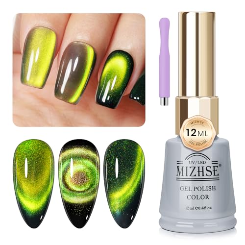 MIZHSE Cat Eye UV Cel Nagellack UV 12ml Cateye UV Gel 9D Cateye Magnet Katzenauge Gel Cateye Magnet 9D Chamäleon UV Nagellack Glitzer Holografisch Gel Nail Polish mit 1 Magnet DIY Art Maniküre (021) von MIZHSE