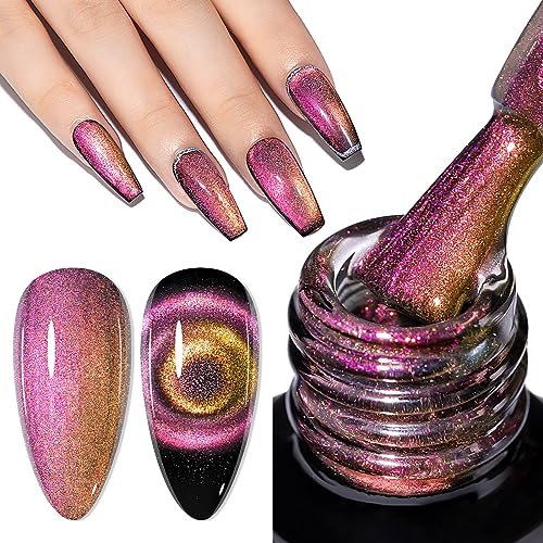 MIZHSE Cat Eye UV Gel Nagellack 9D Cateye Magnet Katzenaugen Gel Chamäleon Cateye UV Gel Glitzer Cat Eye Gel Nail Polish UV Nagellack Glitzer Soak Off UV/LED mit 1 Magnet 10ml von MIZHSE