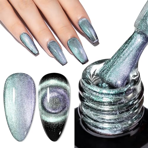 MIZHSE Gel Nagellack 9D Cat Eye UV Gel Nagellack mit 1 Magnet 10ml 9D Cateye Magnet Chamäleon Cateye UV Gel Glitzer Cat Eye Gel Nail Polish UV Nagellack Glitzer Soak Off UV/LED von MIZHSE