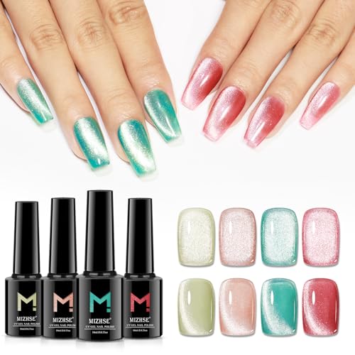 MIZHSE Cat Eye UV Gel Grün Rot Nagellack Set 4 Farben Cateye UV Gel mit Magnetstift Nagellack, Glitzer Cat Eye Nail Polish Set Holografisch Cateye Magnet Katzenauge Art Manicure Salon Home DIY 10ml MIZHSE Cat Eye UV Gel Grün Rot Nagellack Set 4 Farben Cateye UV Gel mit Magnetstift Nagellack, Glitzer Cat Eye Nail Polish Set Holografisch Cateye Magnet Katzenauge Art Manicure Salon Home DIY 10ml von MIZHSE