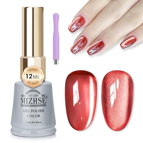 MIZHSE Cat Eye UV Gel Nagellack mit Magnetstift 12ml Mondlicht Cateye UV Gel Rot Cat Eye Cel Nail Polish UV Nagellack Glitzer Cateye Magnet Katzenauge Gel Holografisch Art Manicure Salon Home DIY von MIZHSE