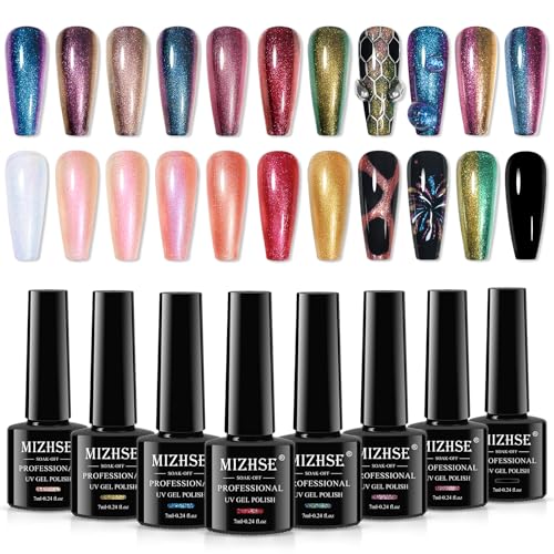 MIZHSE UV Nagellack Set - 8 Farben Chamäleon Gel Nagellack Set Holografischer UV Nagellack Glitter Nagellack Metallic mit Farbwechsel Effekt Maniküre Gel Nagellack Set Gel Nail Polish Set 7ml von MIZHSE