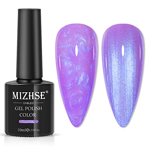 MIZHSE Gel Nagellack Lila Shimmer Gel Nail Polish Pearl Effect UV Nagellack mit Thread Shell Gellack UV 10ml Soak Off UV LED Lampe von MIZHSE