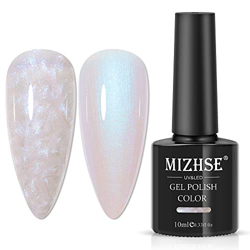 MIZHSE Gel Nagellack Pearl Effect UV Nagellack Weiß UV Gel Nagellack Glitzer Gellack UV Lampe Nagellack Perlmutt Schimmer mit Thread Shell Nagel Maniküre UV/LED Pearl Gel Nail Polish 10ml (008) von MIZHSE