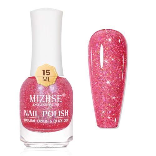 MIZHSE Schnelltrocknender Nagellack Wasserbassierter Nail Polish Glitzer Rosa Langanhaltende Formel die Schnell Trocknet 15ML 1PC von MIZHSE