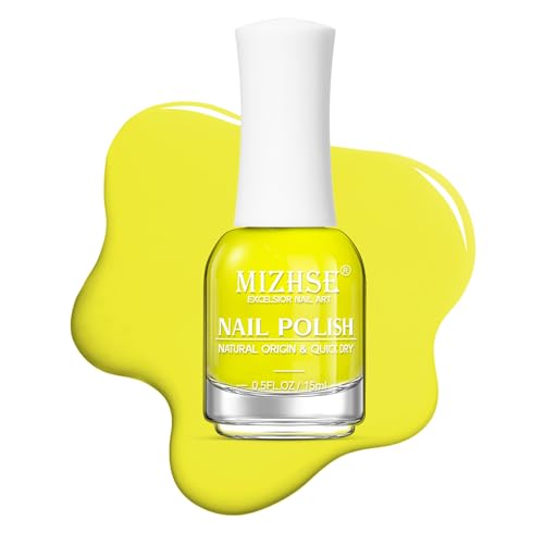 MIZHSE Schnelltrocknender Nagellack Jelly Gelb Wasserbassierter Nail Polish Neon Color Langanhaltende Formel die Schnell Trocknet, 1 x 15 ml von MIZHSE