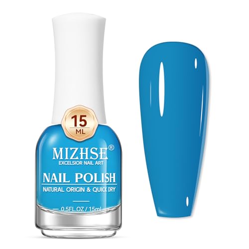 MIZHSE Schnelltrocknender Nagellack Blau Wasserbassierter Nail Polish Neon Color Langanhaltende Formel die Schnell Trocknet, 1 x 15 ml von MIZHSE