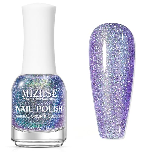 MIZHSE Nagellack Glitter Nagellack Schnelltrocknend Oil Based Nail Polish Gel Nagellack Ohne UV Lampe Nagellack Langanhaltend Formel die Schnell Trocknet, Nagellack Lila Starlight - 1 x 15 ml von MIZHSE