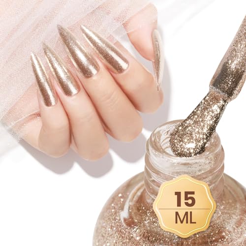 MIZHSE Glitzer Nagellack, Nail Polish Set Nagellack Gold Nagellack Holographic Nagellack Glitzer Shining Shine Nail Art Nagellack Schnelltrocknend Long Lasting Nail Polish 15ml Gold von MIZHSE