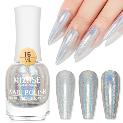 MIZHSE Nagellack Set Glitter Nagellack Schnelltrocknend Metallic Nagellack Regenbogen Nagellack Glitter Shining Nail Art Holographic Nagellack Silber Gel Nagellack Ohne UV Lampe Nail Polish Set 15ml von MIZHSE