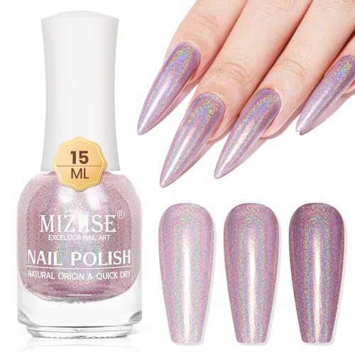 MIZHSE Nagellack Glitter Nagellack Schnelltrocknend Metallic Nagellack Holographic Nagellack Regenbogen Nagellack Rosa Shining Shine Nail Art Gel Nagellack Ohne UV Lampe Nail Polish Set 15ml von MIZHSE