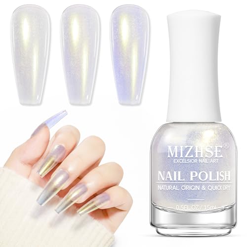 MIZHSE Aurora Lila Nail Polish, Transparenter Nagellack Glitzer, Nagellack Schnelltrocknend und Langanhaltend, Glitzer Shiny Nail Polish, Nagelack Durchsichtig Lila, Nagelack Ohne UV Lampe 15ml von MIZHSE