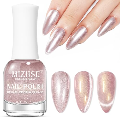 MIZHSE Rosa Cat Eye Nagellack TPO HEMA Frei Smoothies Magnet Nagellack mit Breiten Hellen Cateye Effekt, Rosa Cat Eye Nail Polish, CatEye Nagelack Ohne UV Lampe, Reflektierendes Glitzer 15ml 1PC von MIZHSE