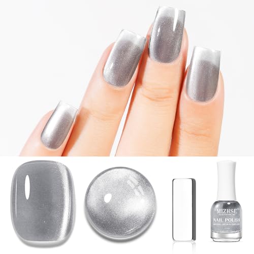 MIZHSE Cat Eye Nagellack mit Magnet, Silver Holografisch Glitzer Katzenauge Nagellack Reflektierend Magnetisch Schnelltrocknend Oil Based Nail Polish Ohne UV Lampe 15 ml MIZHSE Cat Eye Nagellack mit Magnet, Silver Holografisch Glitzer Katzenauge Nagellack Reflektierend Magnetisch Schnelltrocknend Oil Based Nail Polish Ohne UV Lampe 15 ml von MIZHSE