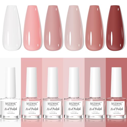 MIZHSE Nagellack Set auf Wasserbasis, 6 Farben Nail Polish Ohne UV, Nagellack Nudetöne, Nagel lack Pastell, Wasserbasierte schnell trocknende Nagelack für DIY Nagelkunst 7ml 6er Pcak von MIZHSE