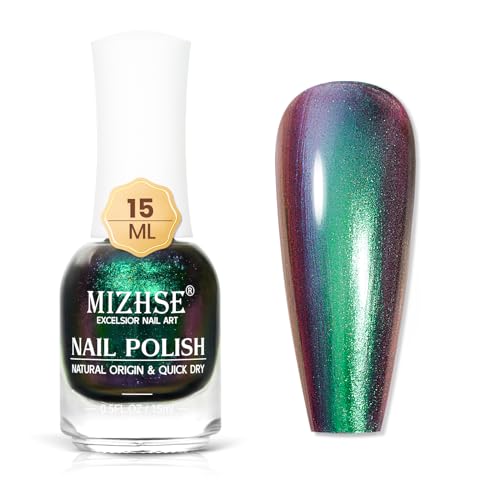 MIZHSE Rot Chamäleon Nagellack Schnelltrocknend Metallic Nagellack Holographic Glitter Nagelack Shining Mit Farbwechsel Effekt Grün Gel Nagelack Ohne UV Lampe Nail Polish Set 15ml von MIZHSE