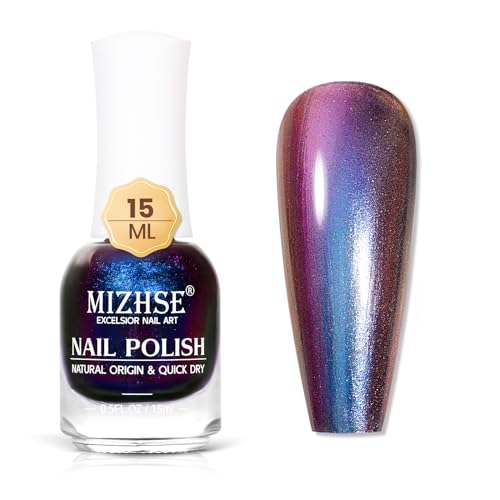 MIZHSE Chamäleon Nagellack Schnelltrocknend Metallic Nagellack Holographic Glitter Nagelack Shining mit Farbwechsel Effekt Violett Gel Nagelack Ohne UV Lampe Nail Polish 15ml von MIZHSE