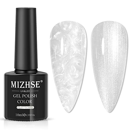 MIZHSE Pearl Effect UV Nagellack Glitzer UV Nagellack Weiß Transparent Gel Nagellack Shimmer Perlweiss mit Thread Shell Gellack UV 10ml UV LED Soak Off Gel Nail Polish von MIZHSE