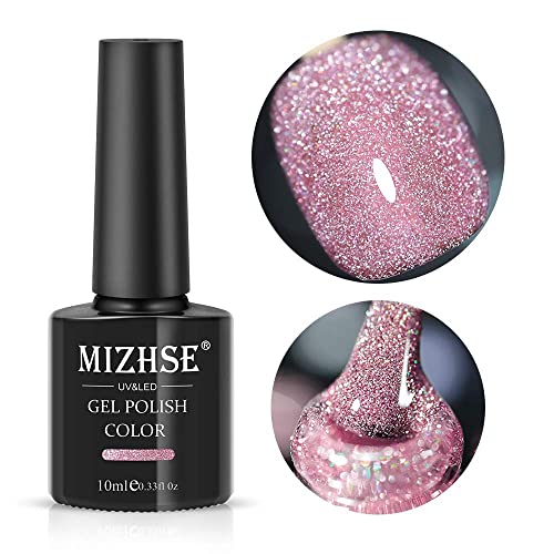 MIZHSE UV Nagellack Glitzer, Reflektierendes Funkelnder Gel Nagellack Glitzer Nagellack Glänzender Diamant Pink Gellac Sparkly Gel Nail Polish für Nageldesigns Nail Art Starter Kit 10ml von MIZHSE