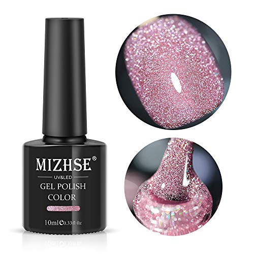 MIZHSE UV Nagellack Glitzer Rosa, Reflektierendes Gelpoliermittel Funkelnder, Glitzer-Nagellack Glänzender Diamant-Gel Benötigt UV-/LED-Lampen, Gel Nail Polish für Nageldesigns Nail Art 10ML von MIZHSE