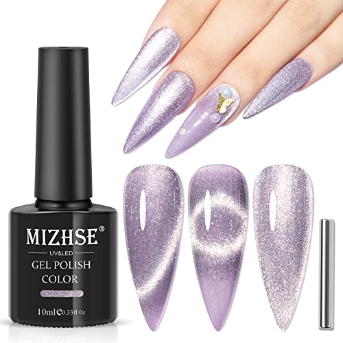 MIZHSE UV Nagellack Glitzer Cat Eye UV Gel Nagellack Violett Cateye UV Gel Nail Polish Cateye Magnet Reflektierendem Diamond Holografischer Gellack UV Soak Off UV/LED 10ml von MIZHSE