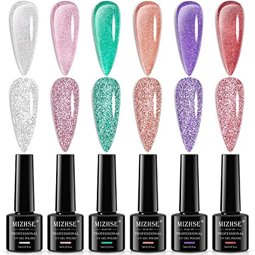 MIZHSE UV Nagellack Glitzer Durchsichtig Gelee Kristall Glitzer Nagellack 6 Farben 7ml Reflektierend Funkelnder Glitzer Nagellack Gel Nail Polish für Nageldesigns Nail Art Starter Kit 10ml von MIZHSE