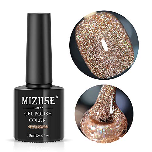 MIZHSE UV Nagellack Glitzer, Reflektierender Gold Gel Nagellack Glitzer Funkelnder Glitzer Nagellack Glänzender Diamant Gel Nail Polish für Nageldesigns Nail Art Starter Kit 10ml von MIZHSE