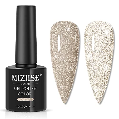 MIZHSE UV Nagellack Glitzer, Reflektierendes Gelpoliermittel Funkelnder Glitzer Nagellack UV Glänzender Diamant Gel Gold Sparkly Gel Nail Polish für Nageldesigns Nail Art Starter Kit 10ml von MIZHSE