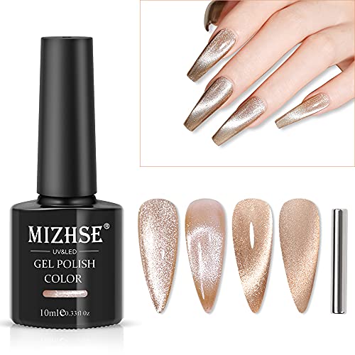 MIZHSE UV Nagellack Glitzer Cat Eye UV Gel Nagellack 9D Katzenauge Gel Nagellack mit 1 Magnet Cateye UV Gel Nail Polish Gelbes Cat Eye Gel Maniküre Gellack UV 10ml für Nagelstudio DIY von MIZHSE