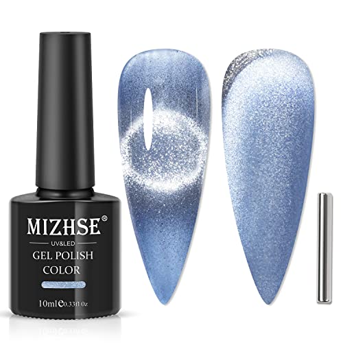MIZHSE UV Nagellack Blau, Glitzer Cat Eye UV Gel Nagellack mit 1 Magnet Cateye Gel Nail Polish Set Katzenaugen Effecte Diamond Holografischer Gellack U V 10ml von MIZHSE