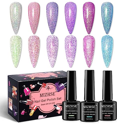 MIZHSE UV Nagellack Glitzer Neon 6 Farben Reflektierender Gel Nagellack Glitzer Einhorn Effekt Soak Off Nail Art Nagellack Gel Polish Meerjungfrau Gel Nagellack Starter 7ml von MIZHSE