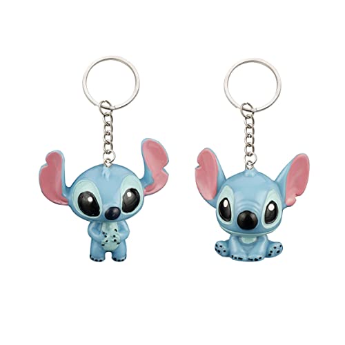 MIZT Disney Stitch Schlüsselanhänger, 2 ​Anime Cartoon Auto Schlüsselkette, Schulranzen Anhänger Tasche Mädchen Junge Souvenir Geschenk Spielzeug Wackelkopffiguren Kinder Keychain von MIZT