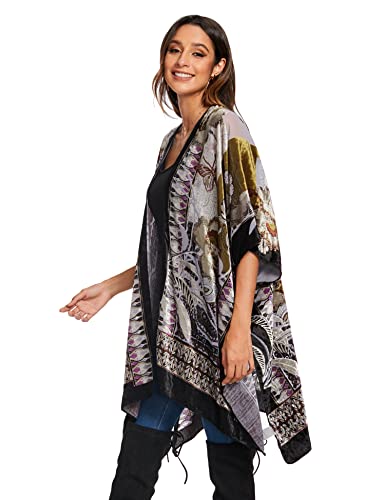 MJ SERECA Damen Langer Cardigan aus gebranntem Samt mit Bommel (Sandstein) von MJ SERECA