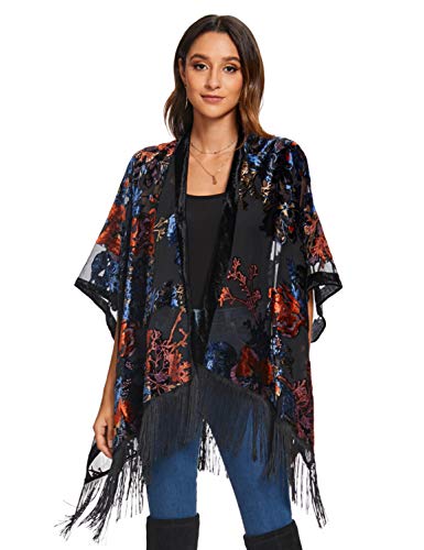 MJ SERECA Women's Burnout Velvet Kimono Cardigan Cover Up mit Quaste von MJ SERECA