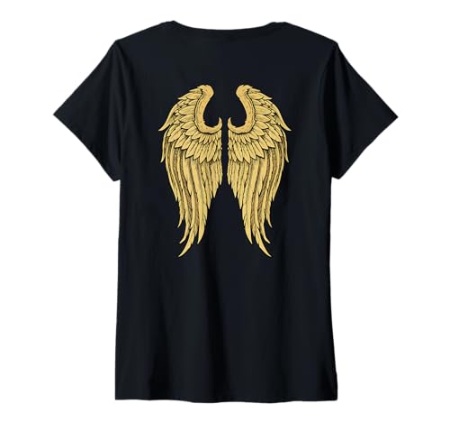Damen Goldene Engelsflügel, himmlische Mythologie T-Shirt mit V-Ausschnitt Damen Goldene Engelsflügel, himmlische Mythologie T-Shirt mit V-Ausschnitt von MJ Sacred Art