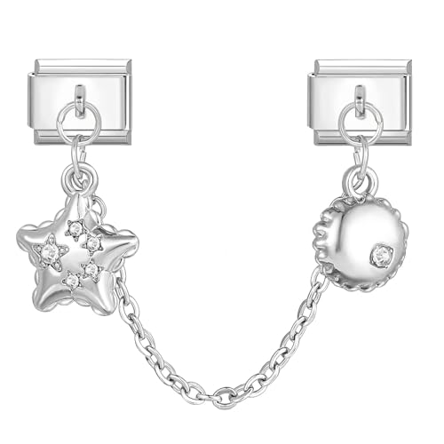 MJARTORIA Italian Charm Bracelet Charms Anhänger Abnehmbar 9mm Edelstahl Silber Module für Italienische Armband Glieder Charms Armbänder Geschenk für Damen Mädchen Rund Silber von MJARTORIA