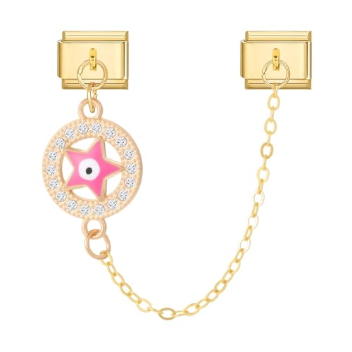 MJARTORIA Italian Charm Bracelet Charms Anhänger Gold Abnehmbar 9mm Edelstahl Bunt Module für Italienische Armband Glieder Charms Armbänder Geschenk für Damen Mädchen Rosarot Stern von MJARTORIA