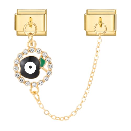 MJARTORIA Italian Charm Bracelet Charms Anhänger Gold Abnehmbar 9mm Edelstahl Bunt Module für Italienische Armband Glieder Charms Armbänder Geschenk für Damen Mädchen Schwarz Apfel von MJARTORIA