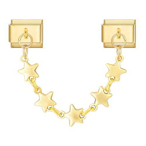 MJARTORIA Italian Charm Bracelet Charms Anhänger Gold DIY Abnehmbar 9mm Edelstahl Module für Italienische Armband Glieder Charms Armbänder Geschenk für Damen Mädchen 5-Sterne Gold von MJARTORIA