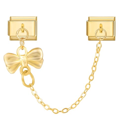 MJARTORIA Italian Charm Bracelet Charms Anhänger Gold DIY Abnehmbar 9mm Edelstahl Module für Italienische Armband Glieder Charms Armbänder Geschenk für Damen Mädchen Gold Schleife von MJARTORIA