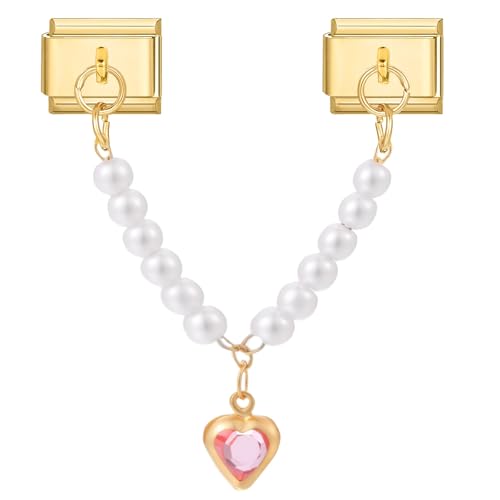 MJARTORIA Italian Charm Bracelet Charms Anhänger Gold DIY Abnehmbar 9mm Edelstahl Module für Italienische Armband Glieder Charms Armbänder Geschenk für Damen Mädchen Perle Rosa MJARTORIA Italian Charm Bracelet Charms Anhänger Gold DIY Abnehmbar 9mm Edelstahl Module für Italienische Armband Glieder Charms Armbänder Geschenk für Damen Mädchen Perle Rosa von MJARTORIA