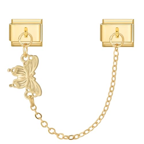 MJARTORIA Italian Charm Bracelet Charms Anhänger Gold DIY Abnehmbar 9mm Edelstahl Module für Italienische Armband Glieder Charms Armbänder Geschenk für Damen Mädchen Schmetterling Gold von MJARTORIA