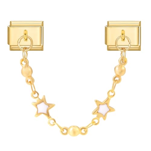 MJARTORIA Italian Charm Bracelet Charms Anhänger Gold DIY Abnehmbar 9mm Edelstahl Module für Italienische Armband Glieder Charms Armbänder Geschenk für Damen Mädchen Weiß Pentagramm von MJARTORIA