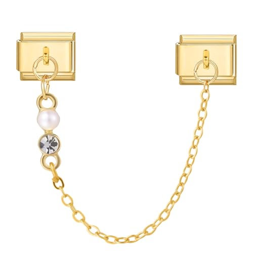 MJARTORIA Italian Charm Bracelet Charms Anhänger Gold DIY Abnehmbar 9mm Edelstahl Module für Italienische Armband Glieder Charms Armbänder Geschenk für Damen Mädchen Weiß Perle von MJARTORIA