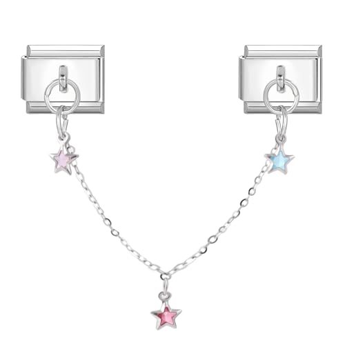 MJARTORIA Italian Charm Bracelet Charms Anhänger Silber DIY Abnehmbar 9mm Edelstahl Module für Italienische Armband Glieder Charms Armbänder Geschenk für Damen Mädchen Silber 3 Pentagramme von MJARTORIA