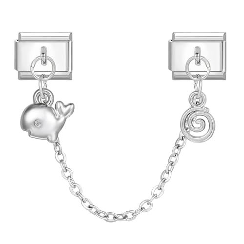 MJARTORIA Italian Charm Bracelet Charms Anhänger Silber DIY Abnehmbar 9mm Edelstahl Module für Italienische Armband Glieder Charms Armbänder Geschenk für Damen Mädchen Silber Walfisch von MJARTORIA