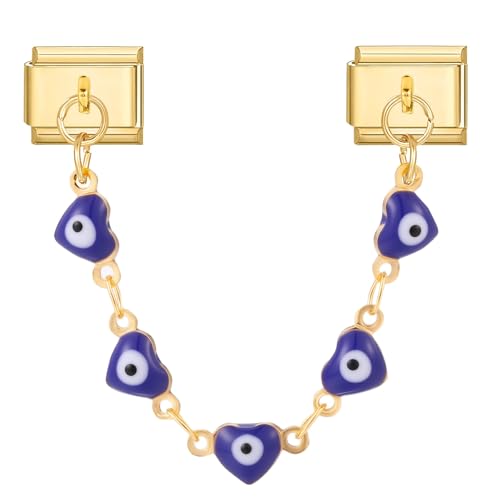 MJARTORIA Italian Charm Bracelet Charms Gold Anhänger Abnehmbar 9mm Edelstahl Module für Italienische Armband Glieder Charms Armbänder Geschenk für Damen Mädchen Augen Blau von MJARTORIA