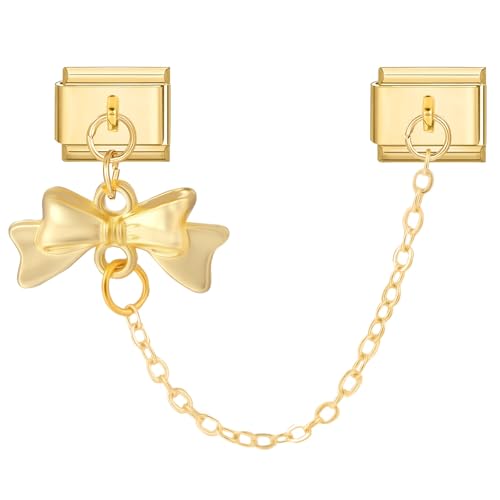 MJARTORIA Italian Charm Bracelet Charms Gold Anhänger Abnehmbar 9mm Edelstahl Module für Italienische Armband Glieder Charms Armbänder Geschenk für Damen Mädchen Schleife gold von MJARTORIA