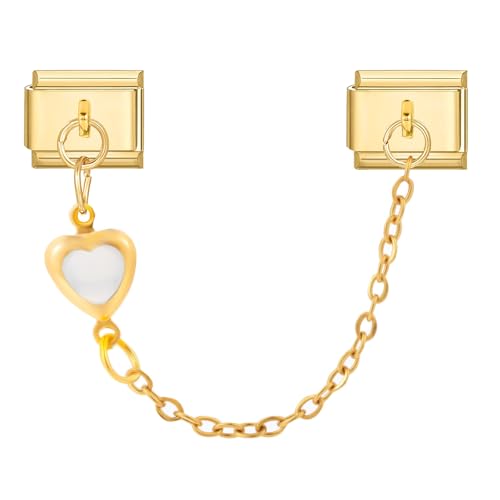 MJARTORIA Italian Charm Bracelet Charms Gold Anhänger Abnehmbar 9mm Edelstahl Module für Italienische Armband Glieder Charms Armbänder Geschenk für Damen Mädchen Weiß Herz von MJARTORIA